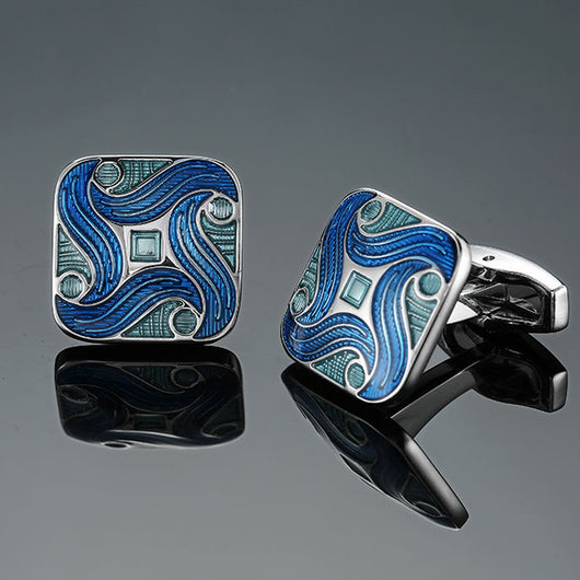Mancuernillas Vintage con Patrón de Cristal Esmaltado Azul - Image 5