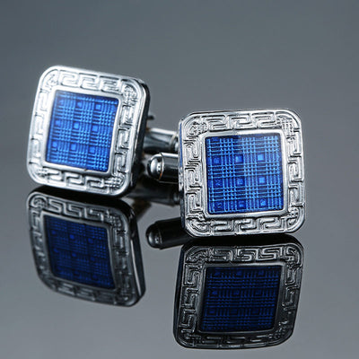Mancuernillas Vintage con Patrón de Cristal Esmaltado Azul - Image 6