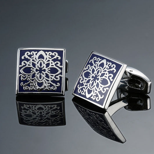 Mancuernillas Vintage con Patrón de Cristal Esmaltado Azul - Image 15