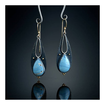 Aretes Artesanales Gota de Agua Azul Resina Vintage Boho Étnico Tribal Colgantes Metálicos Hechos a Mano - Image 4
