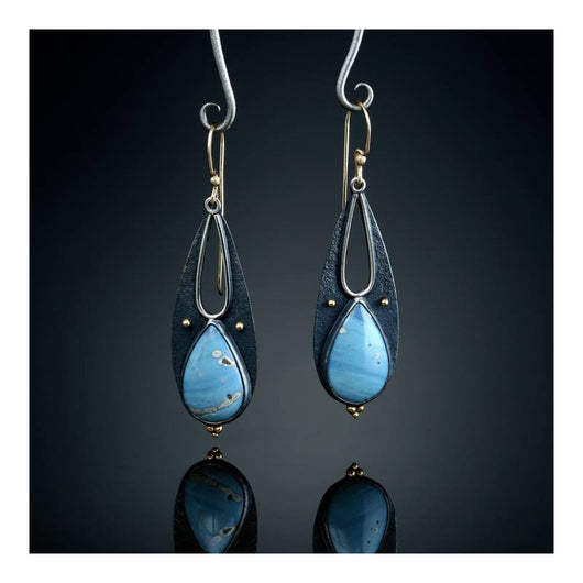 Aretes Artesanales Gota de Agua Azul Resina Vintage Boho Étnico Tribal Colgantes Metálicos Hechos a Mano - Image 4