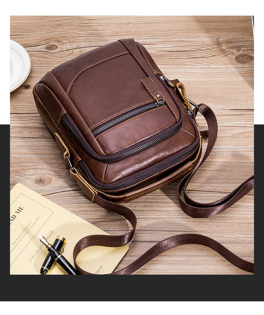 Bolsa Vertical de Cuero Genuino para Hombre Estilo Retro Cuadrada - Image 9