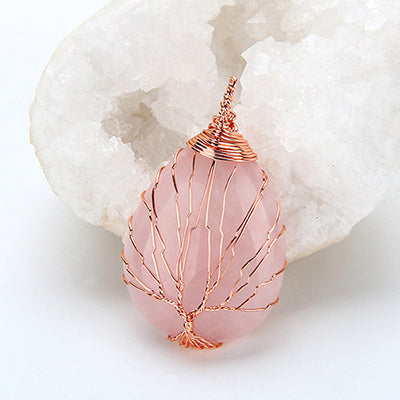 Colgante de Gota de Cristal de Piedra Natural Rosa - Image 13