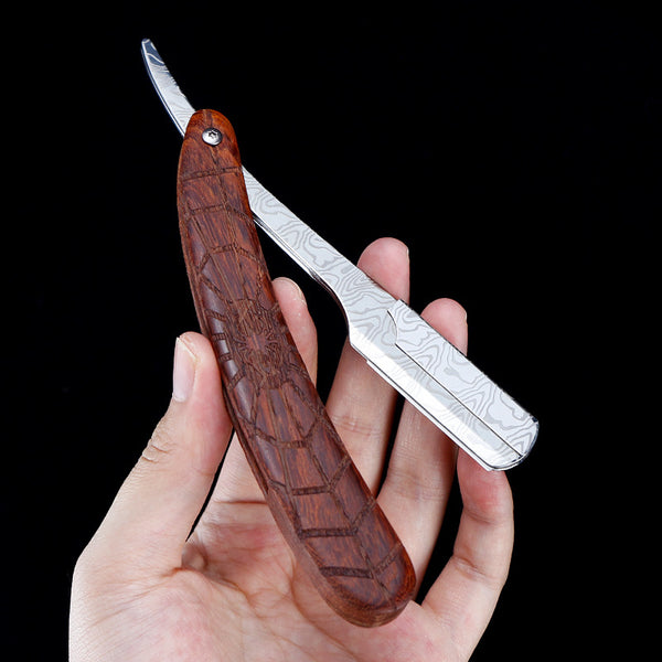 Navaja Plegable Acero Inoxidable Damasco con Veta de Madera