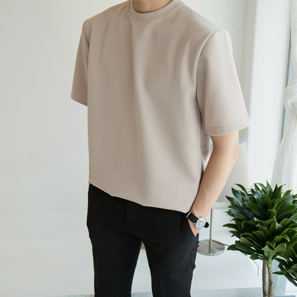 Camiseta Básica Hombre Cuello Alto Algodón Puro Corte Holgado