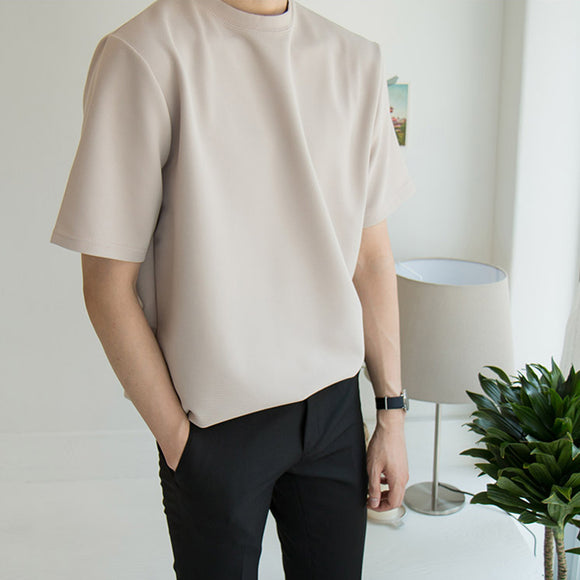 Camiseta Básica Hombre Cuello Alto Algodón Puro Corte Holgado