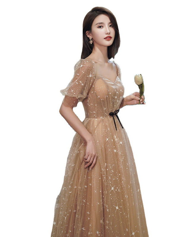 Vestido de Gala Elegante Cielo Estrellado para Anfitriona de Eventos