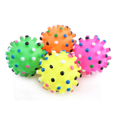 Four colorful vinyl thorn balls for pets, featuring green, orange, yellow, and pink bases with multi-colored spikes. - Image 8