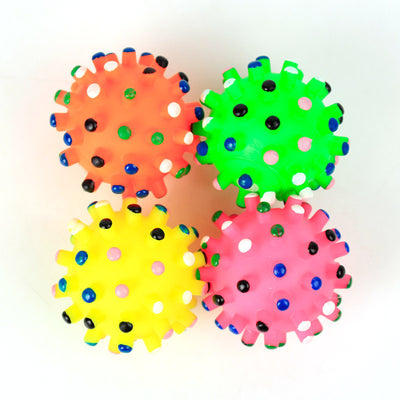 Four colorful vinyl thorn balls for pets, featuring green, orange, yellow, and pink bases with multi-colored spikes. - Image 9