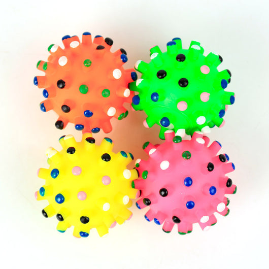Four colorful vinyl thorn balls for pets, featuring green, orange, yellow, and pink bases with multi-colored spikes. - Image 9