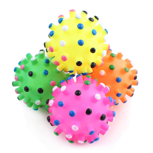 Four colorful vinyl thorn balls for pets, featuring green, orange, yellow, and pink bases with multi-colored spikes. - Image 12