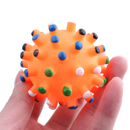 Four colorful vinyl thorn balls for pets, featuring green, orange, yellow, and pink bases with multi-colored spikes. - Image 2