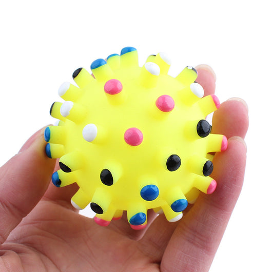 Four colorful vinyl thorn balls for pets, featuring green, orange, yellow, and pink bases with multi-colored spikes. - Image 5