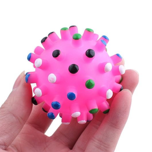 Four colorful vinyl thorn balls for pets, featuring green, orange, yellow, and pink bases with multi-colored spikes. - Image 7