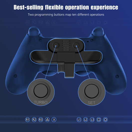 Black PS4 handle back clip key extender with two programmable paddles, Turbo and Set buttons, and mapping indicators. - Image 8