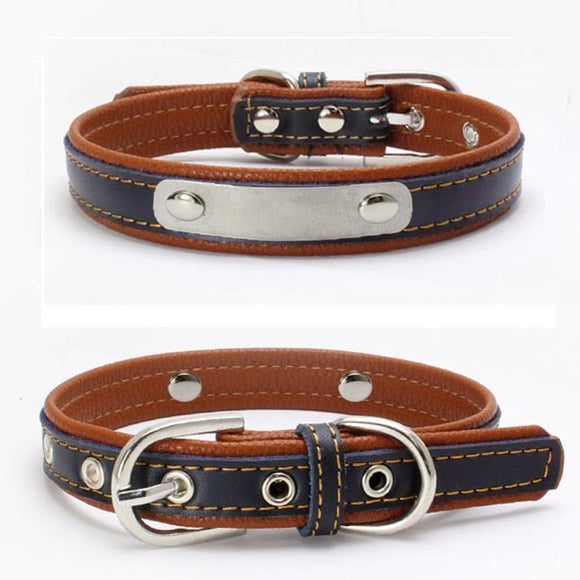 Collar Doble de Cuero con Refuerzo para Correa de Perro