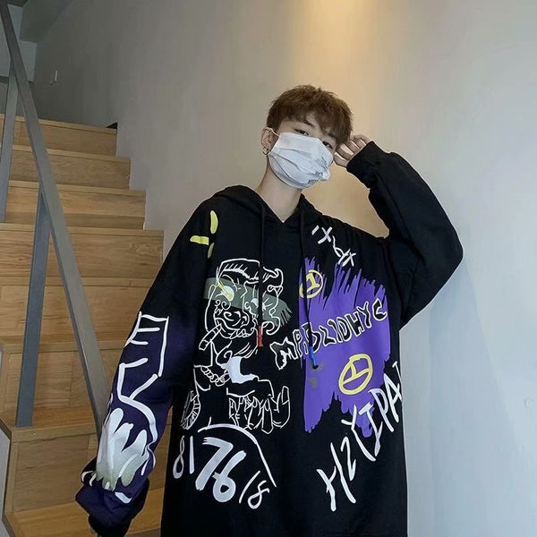 Sudadera Hip-hop Oversize con Capucha y Estampado para Hombre