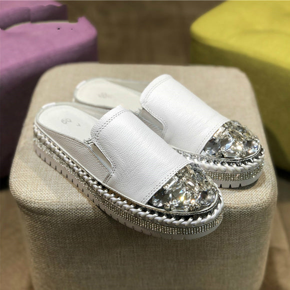 Sapatos Casuais de Verão Femininos com Detalhes de Cristal