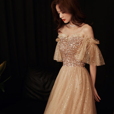 Vestido de Dama de Honor Elegante Rubio Dorado con Temperamento Socialité - Image 7