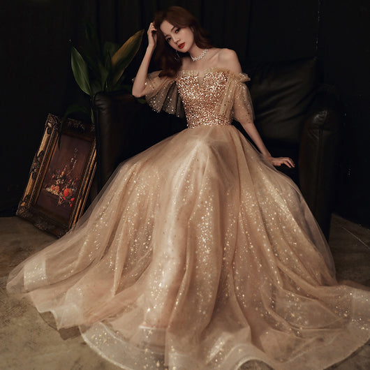 Vestido de Dama de Honor Elegante Rubio Dorado con Temperamento Socialité - Image 8