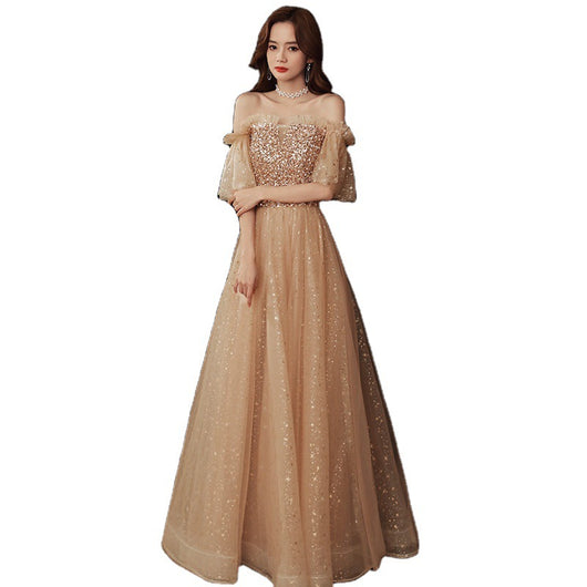 Vestido de Dama de Honor Elegante Rubio Dorado con Temperamento Socialité - Image 9
