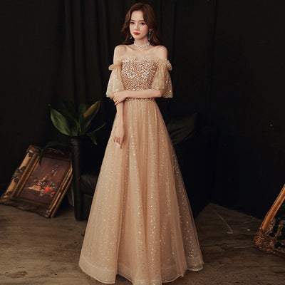 Vestido de Dama de Honor Elegante Rubio Dorado con Temperamento Socialité - Image 10