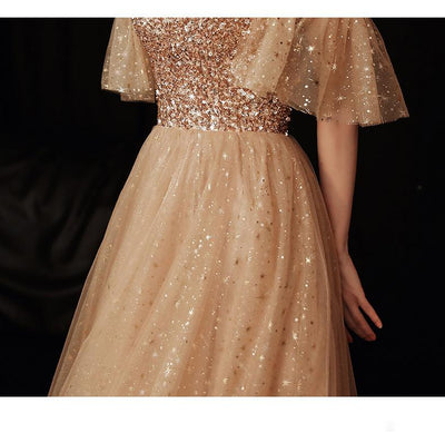 Vestido de Dama de Honor Elegante Rubio Dorado con Temperamento Socialité - Image 14