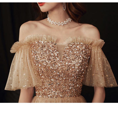 Vestido de Dama de Honor Elegante Rubio Dorado con Temperamento Socialité - Image 15