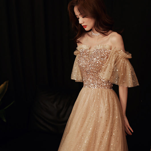 Vestido de Dama de Honor Elegante Rubio Dorado con Temperamento Socialité - Image 3