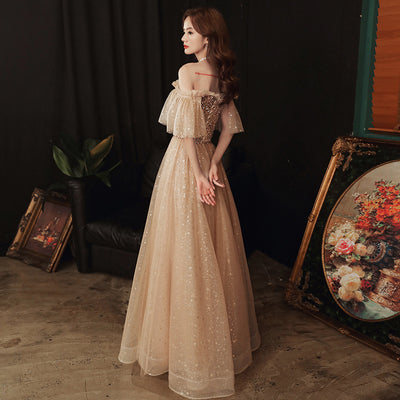 Vestido de Dama de Honor Elegante Rubio Dorado con Temperamento Socialité - Image 4