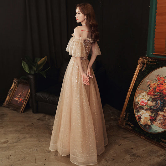 Vestido de Dama de Honor Elegante Rubio Dorado con Temperamento Socialité - Image 4