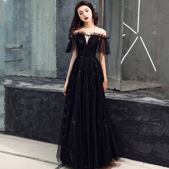 Vestido Largo de Noche Negro Elegante para Mujer