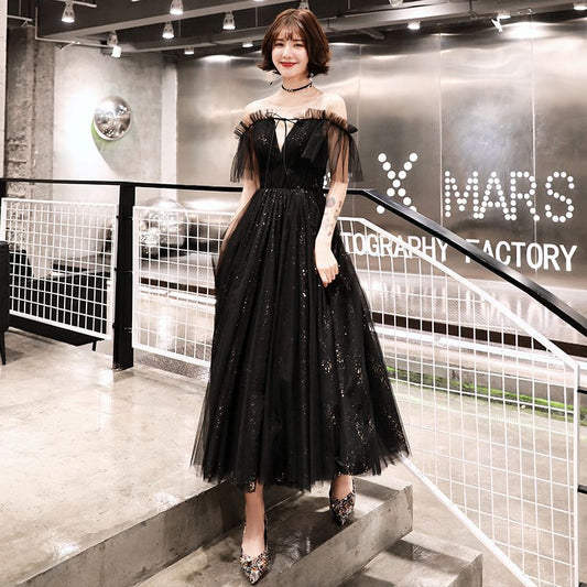 Vestido Largo de Noche Negro Elegante para Mujer
