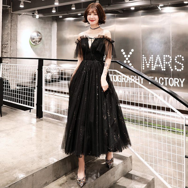Vestido Largo de Noche Negro Elegante para Mujer