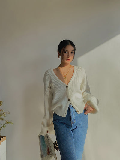 Cardigan Suelto Corto Sexy de Color Liso - Image 10