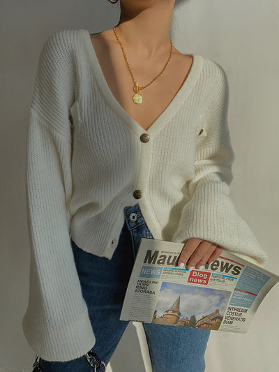 Cardigan Suelto Corto Sexy de Color Liso - Image 3