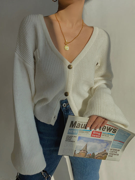 Cardigan Suelto Corto Sexy de Color Liso - Image 3