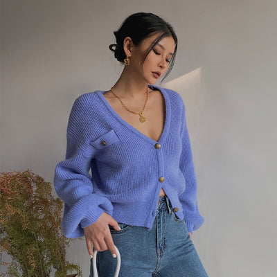 Cardigan Suelto Corto Sexy de Color Liso