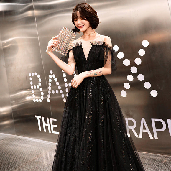Vestido Largo de Gala Negro Elegante para Mujer