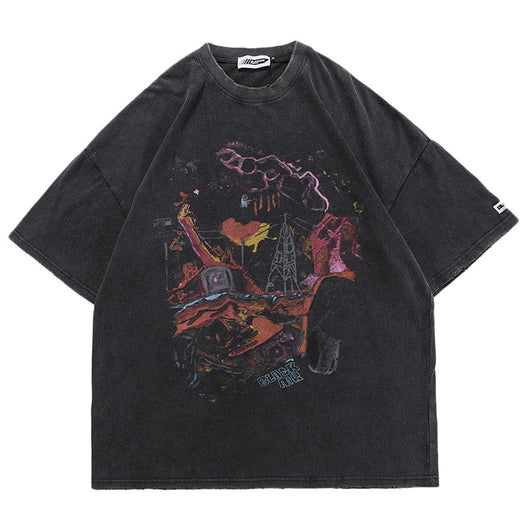 Camiseta Hombre Estampado Urbano Desgastado - Estilo Hip-Hop Trendy - Image 9