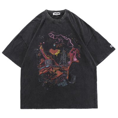 Camiseta Hombre Estampado Urbano Desgastado - Estilo Hip-Hop Trendy - Image 4