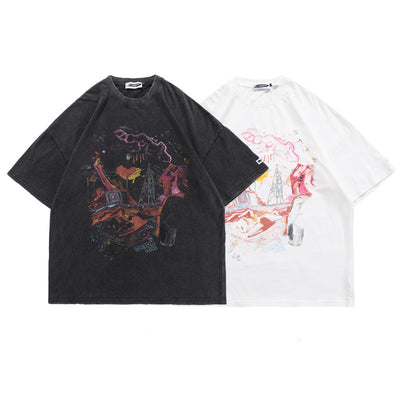Camiseta Hombre Estampado Urbano Desgastado - Estilo Hip-Hop Trendy