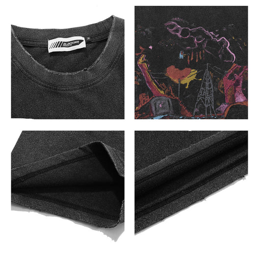 Camiseta Hombre Estampado Urbano Desgastado - Estilo Hip-Hop Trendy - Image 3