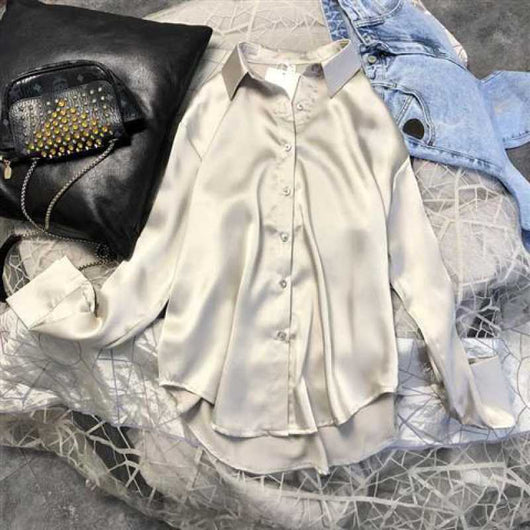 Blusa Satinada Coreana Corte Holgado