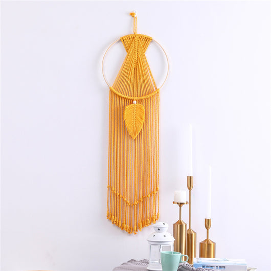 Tapiz Macramé de Hojas - Colgante Decorativo Tejido en Algodón con Borlas