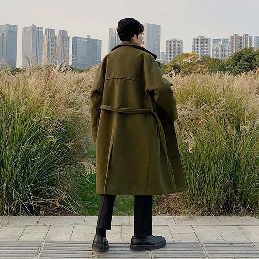 Abrigo de Lana Coreano Estilo Moderno Largo para Hombre - Image 8