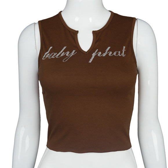 Chaleco Ajustado con Strass Escote Profundo para Mujer
