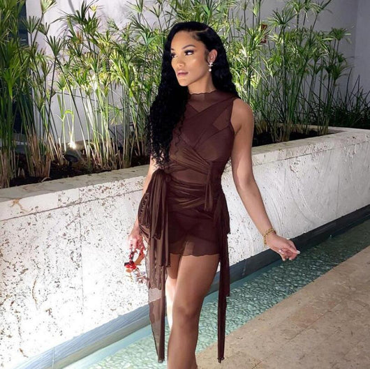 Vestido Bodycon Transparente con Malla para Fiesta - Mini Dress Clubwear Mujer - Image 11