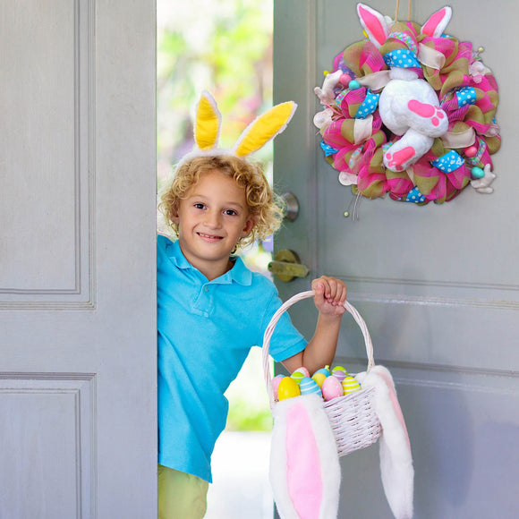 Corona Decorativa de Pascua con Conejito Adorable sin Rostro