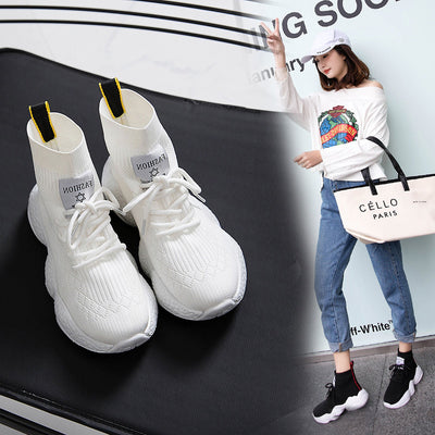 Zapatillas Deportivas Blancas para Mujer con Suela Gruesa y Malla Transpirable